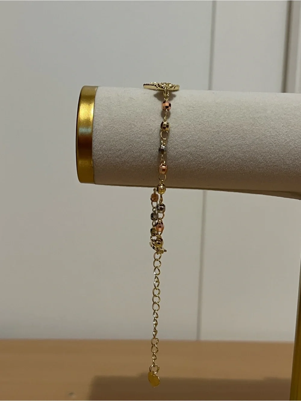 Gold Heart Bracelet with Crystal Accents and Flower Links